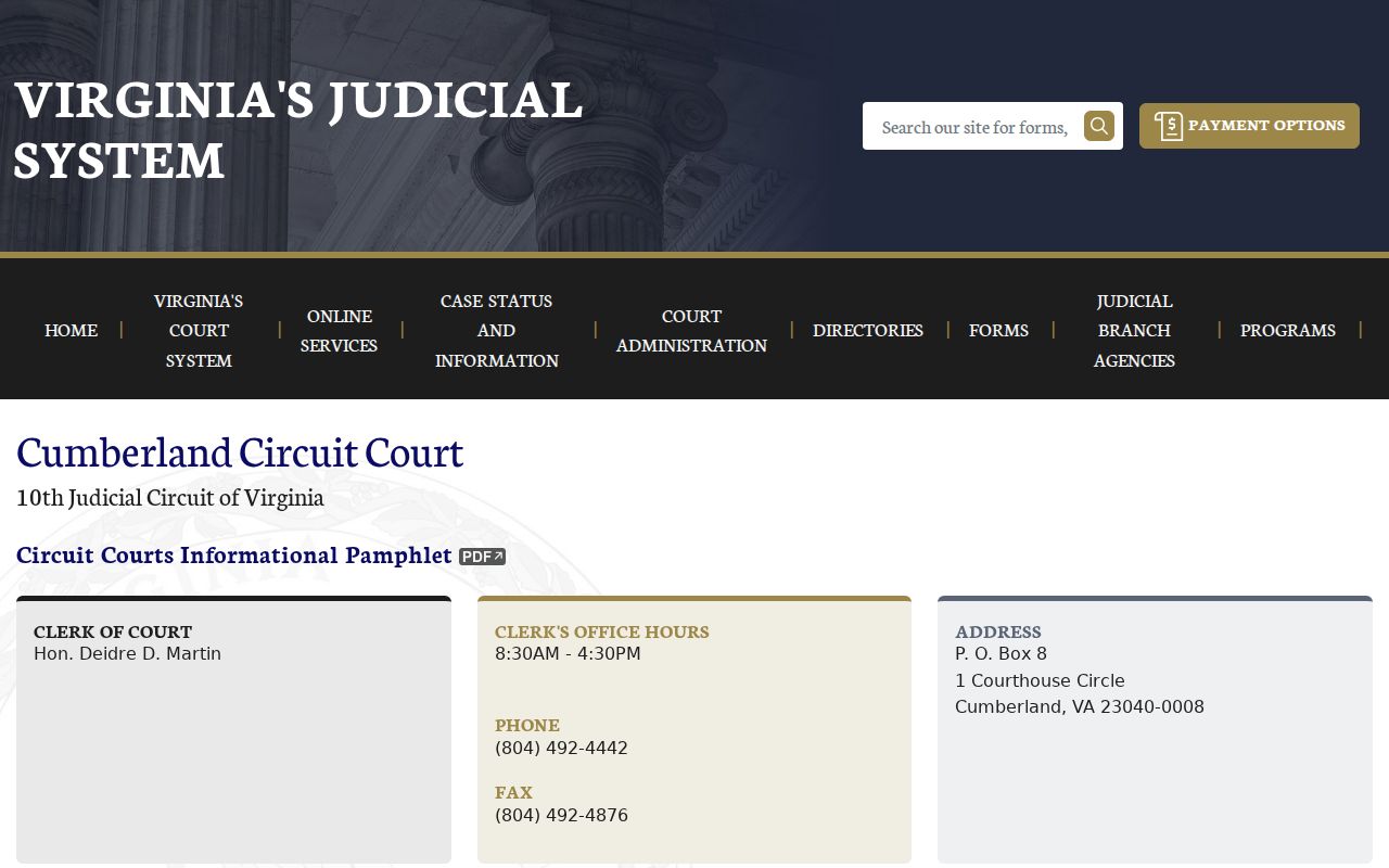 Cumberland County warrant records reference for the Circuit Court clerk