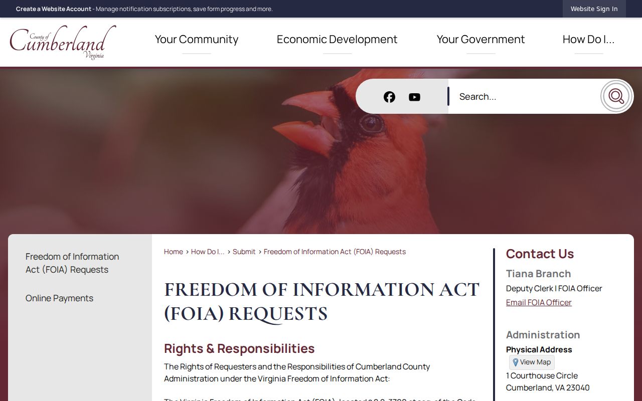 Cumberland County warrant search reference to the county FOIA request information page