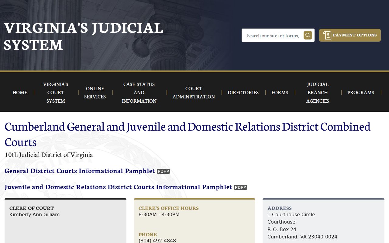 Cumberland County warrant records reference for General District and JDR court contacts