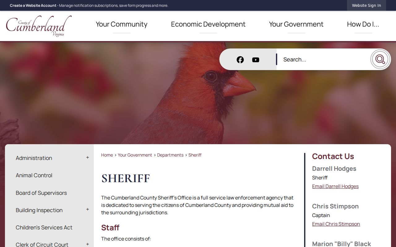 Cumberland County active warrant reference showing the sheriff office public information page