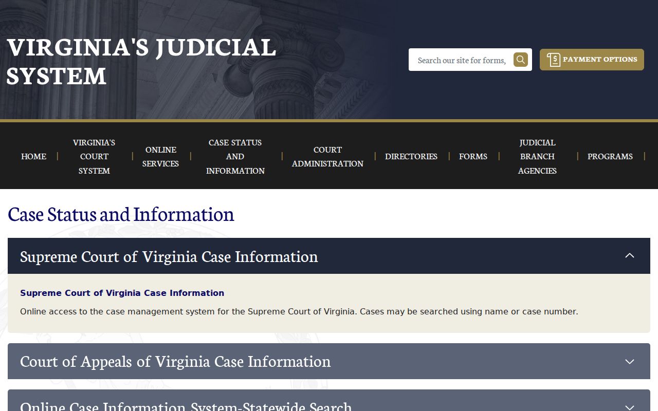 Cumberland County warrant search reference to Virginia case-information limits